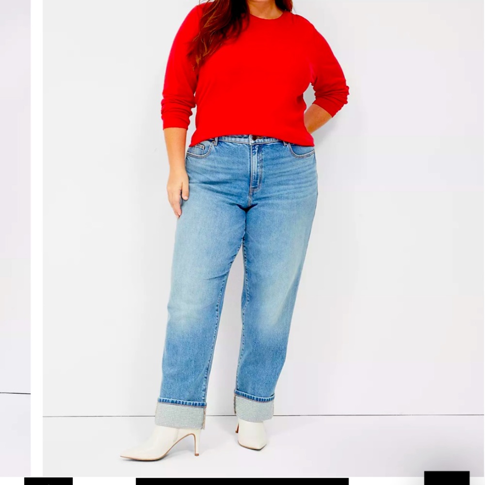 Boyfriend jeans with embellished cuff. Size 22 Lane Bryant.